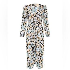 Rebecca Taylor Silk Floral Long Sleeve Bow Fleur Fully Lined Midi Dress Size 10